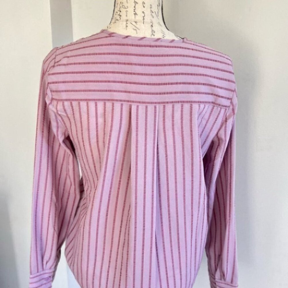 BCBGMaxazria Pink Striped Vneck Long Sleeve Faux Wrap Top - Picture 5 of 5